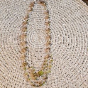 Double strand necklace,  citrine green and silver